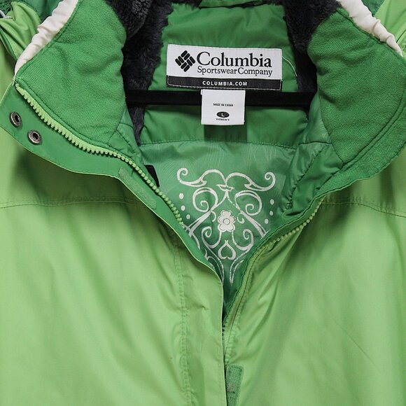 COLUMBIA Womens Jacket Large Omni Tech Green White Hooded Snowboard Coat - Picture 8 of 9